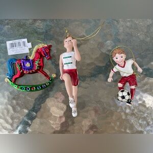 Kurt S Adler ornaments track runner, soccer player and rocking horse
